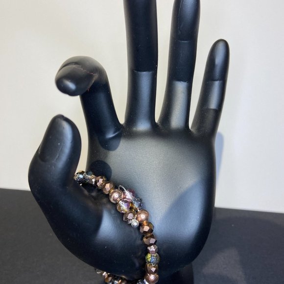 Faceted Glass and Hematite Bead Memory Wire Bracelet - Picture 6 of 8